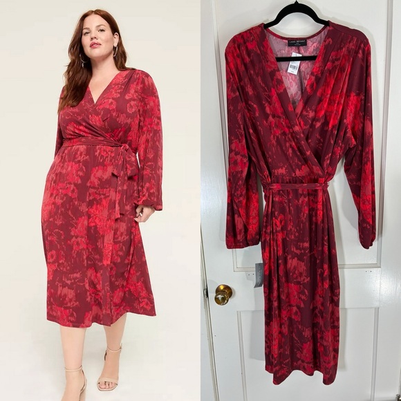 Lane Bryant Dresses & Skirts - NWT Lane Bryant Faux-Wrap Jersey Dress Abstract Red Size 22/24